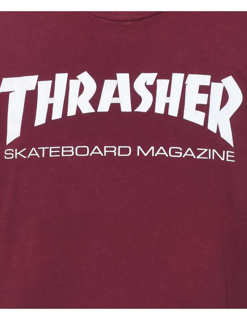 Thrasher Skateboard Magazine White & Maroon Printed T-shirt - L