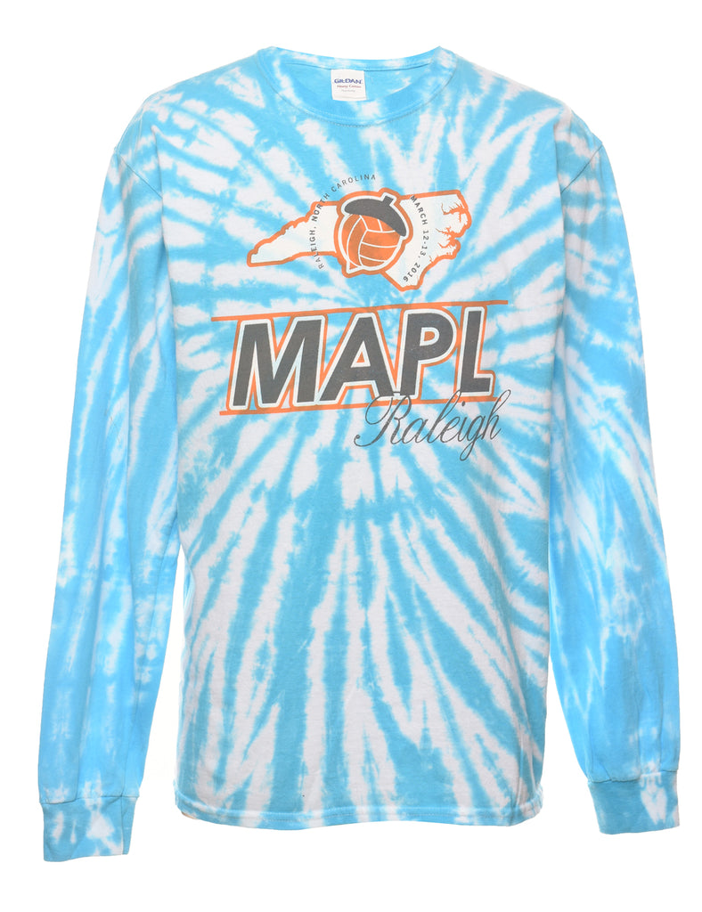 Tie Dye Blue & White Mapl Printed T-shirt - M