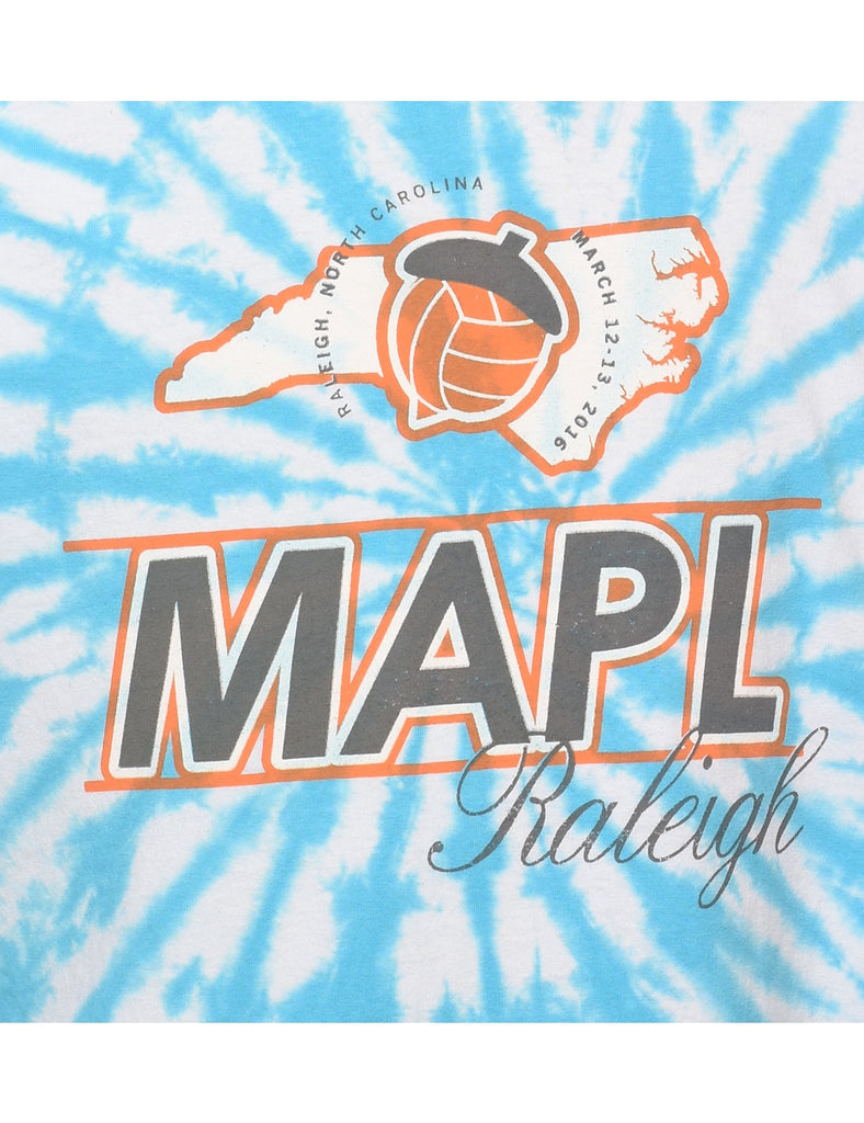 Tie Dye Blue & White Mapl Printed T-shirt - M