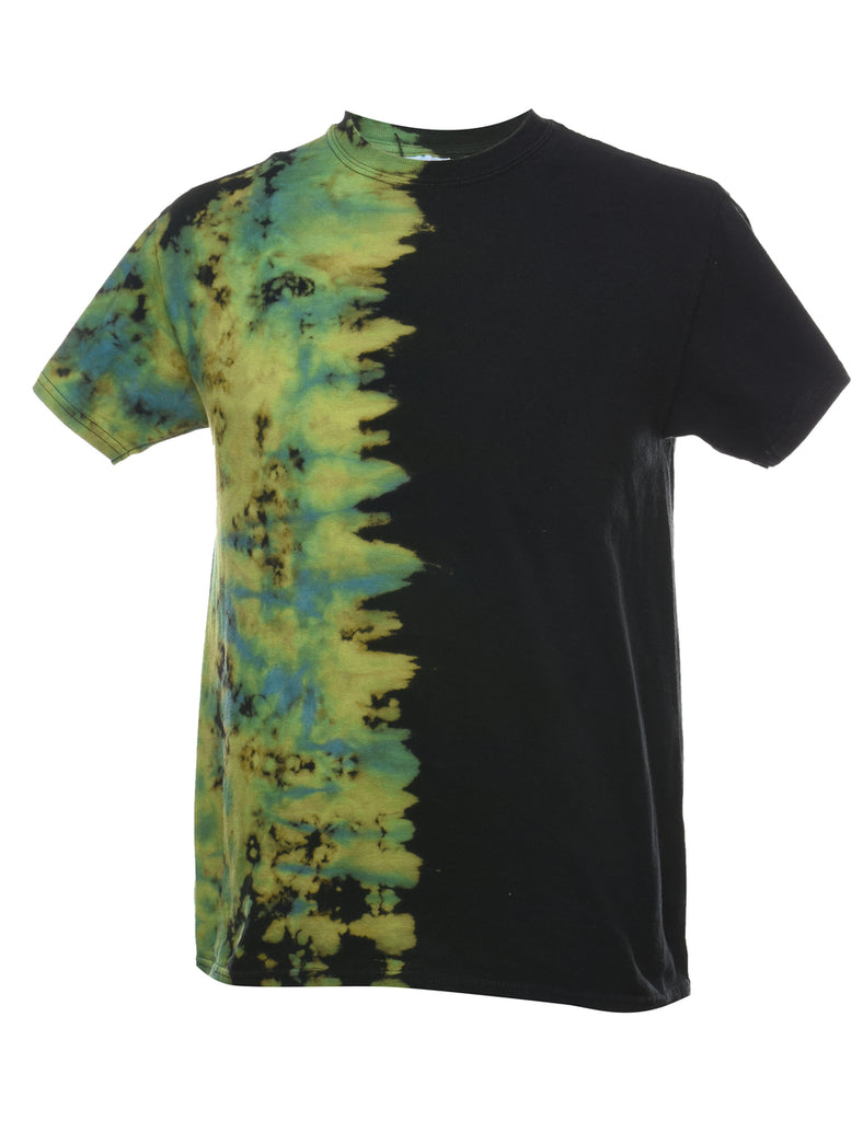 Tie Dye Design Black & Green Printed T-shirt - M