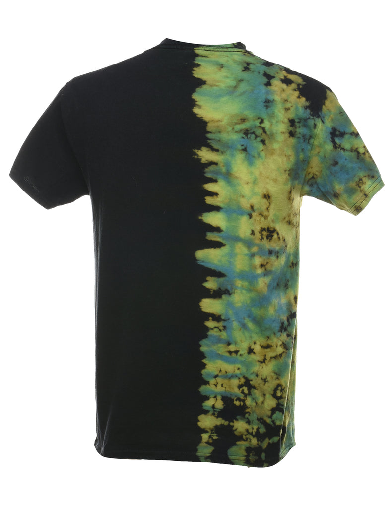 Tie Dye Design Black & Green Printed T-shirt - M