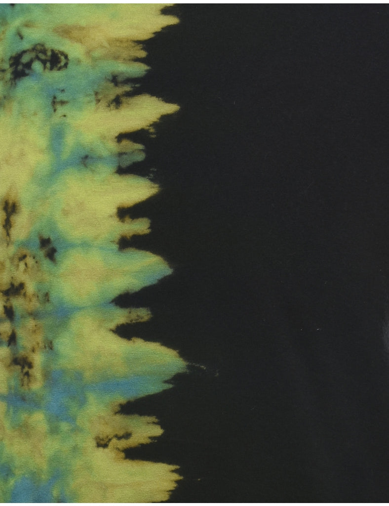 Tie Dye Design Black & Green Printed T-shirt - M