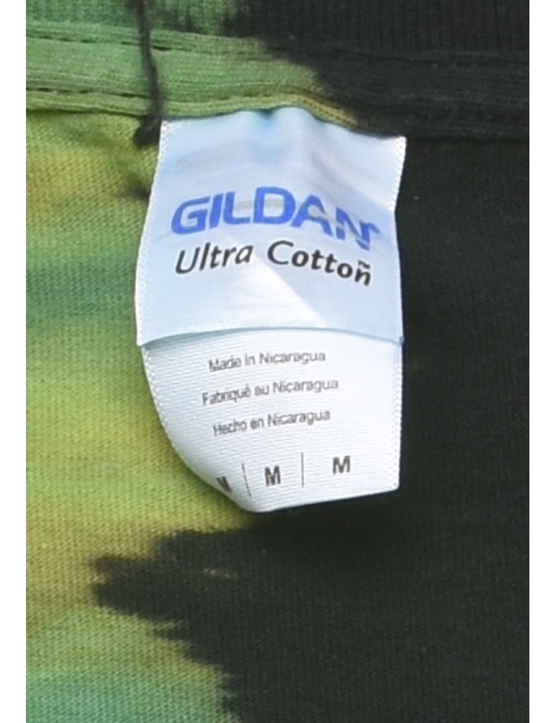 Tie Dye Design Black & Green Printed T-shirt - M
