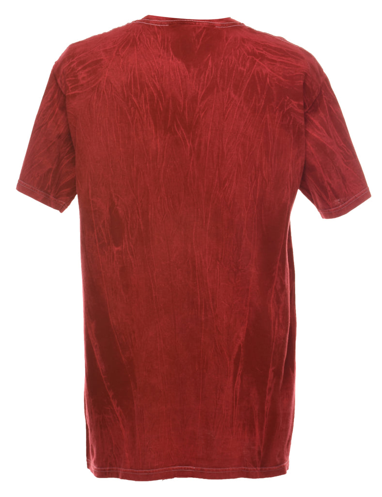 Tie Dye Design Black & Maroon Hawaii Pearl Harbor Printed T-shirt - L