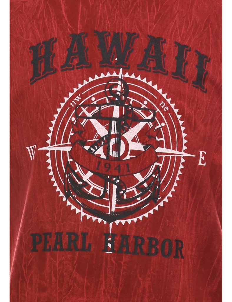 Tie Dye Design Black & Maroon Hawaii Pearl Harbor Printed T-shirt - L
