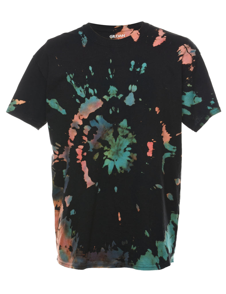 Tie Dye Design Black & Multi-Colour T-Shirt - L