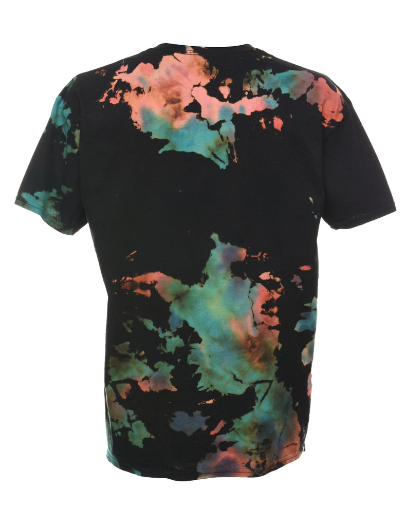 Tie Dye Design Black & Multi-Colour T-Shirt - L