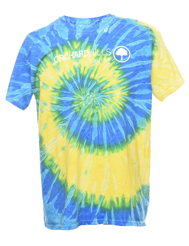 Tie Dye Design Blue & Yellow Printed T-shirt - L
