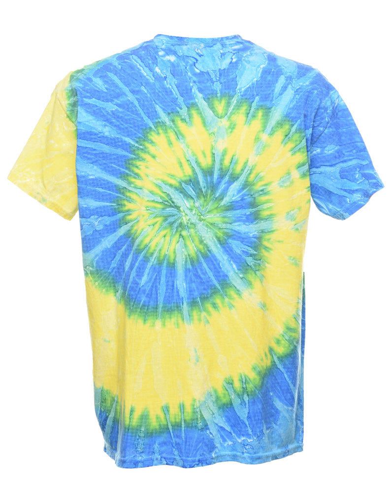 Tie Dye Design Blue & Yellow Printed T-shirt - L