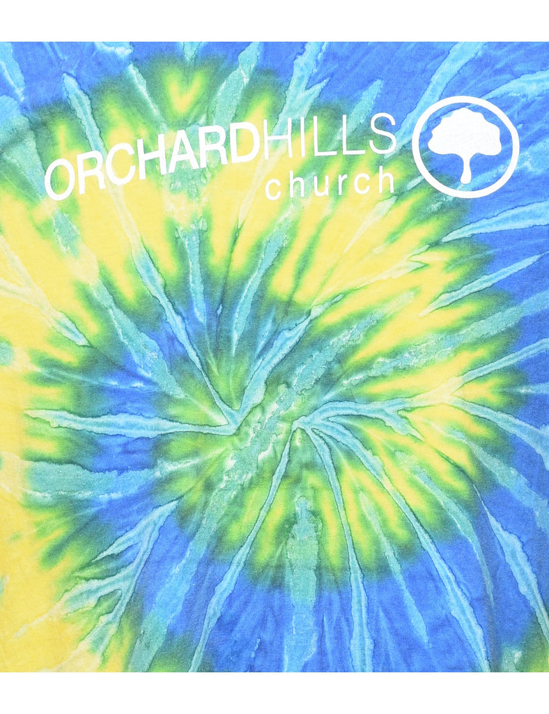 Tie Dye Design Blue & Yellow Printed T-shirt - L