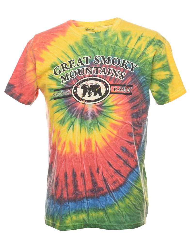 Tie Dye Design Great Smoky Mountains Printed T-shirt - M