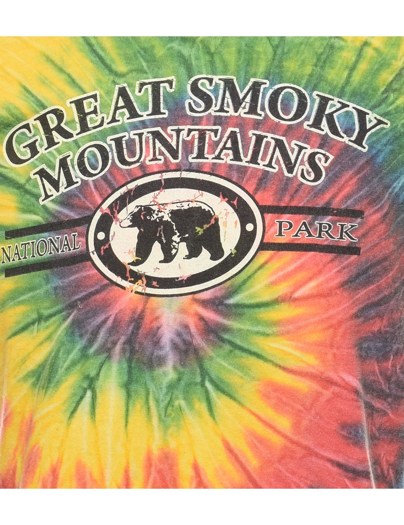 Tie Dye Design Great Smoky Mountains Printed T-shirt - M