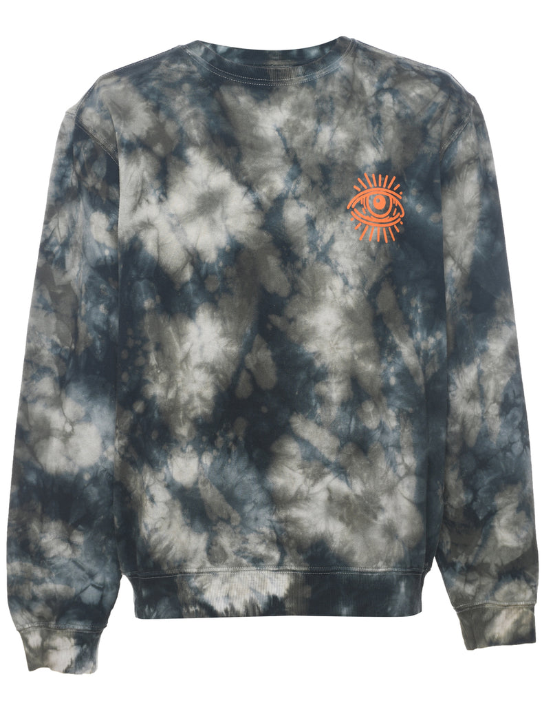 Tie-Dye Design Grey & Orange Printed Sweatshirt - L
