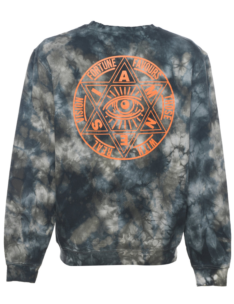 Tie-Dye Design Grey & Orange Printed Sweatshirt - L