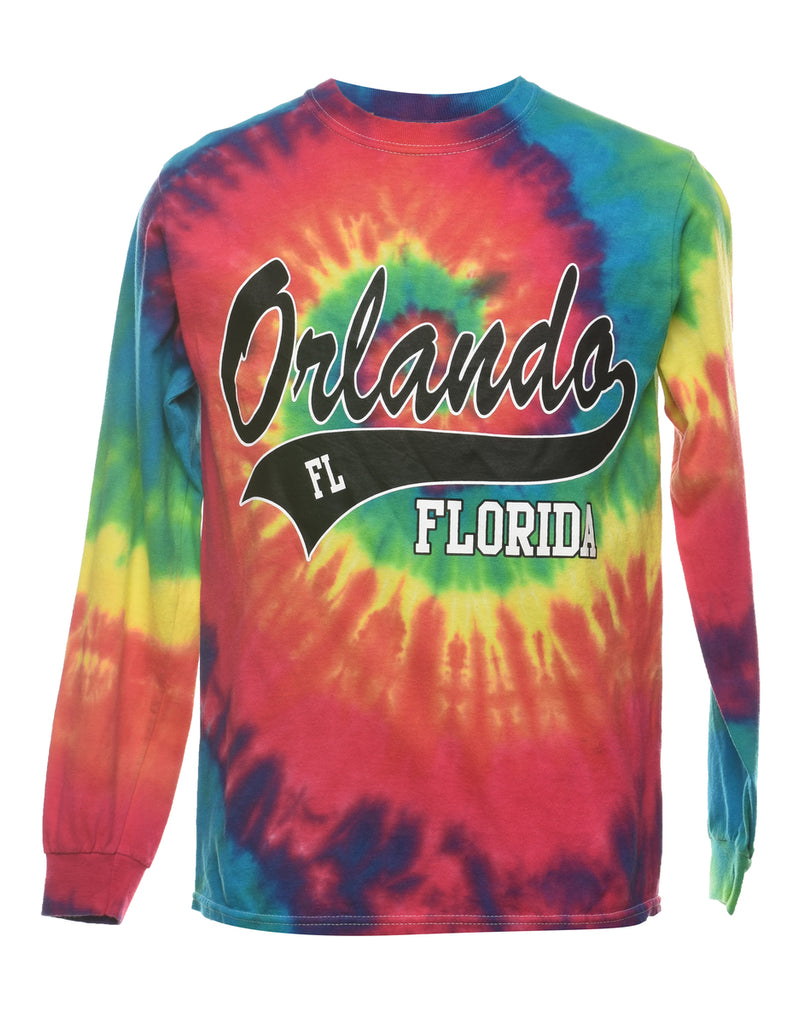 Tie Dye Design Multi-Colour Orlando Printed T-shirt - S