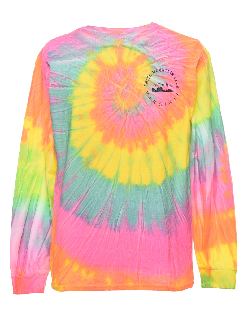 Tie Dye Design Multi-Colour Smith Mountain Lake Printed T-shirt - L