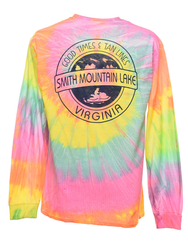 Tie Dye Design Multi-Colour Smith Mountain Lake Printed T-shirt - L