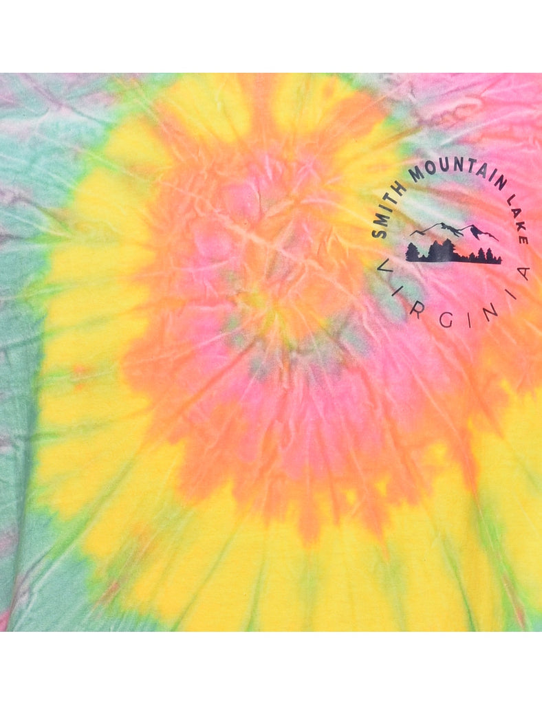 Tie Dye Design Multi-Colour Smith Mountain Lake Printed T-shirt - L