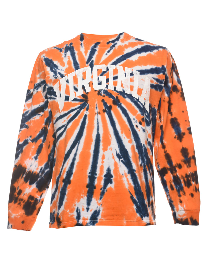 Tie Dye Design Navy & Orange Virginia Printed T-shirt - M