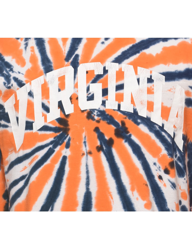 Tie Dye Design Navy & Orange Virginia Printed T-shirt - M