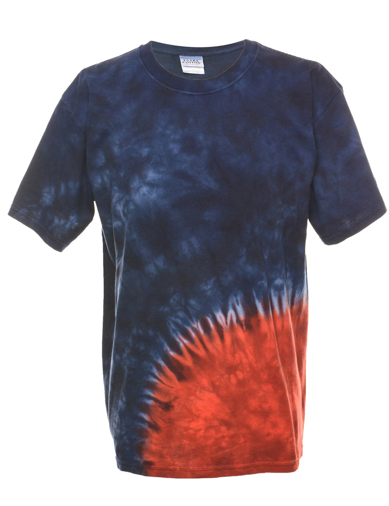 Tie Dye Design Navy & Red Printed T-shirt - L