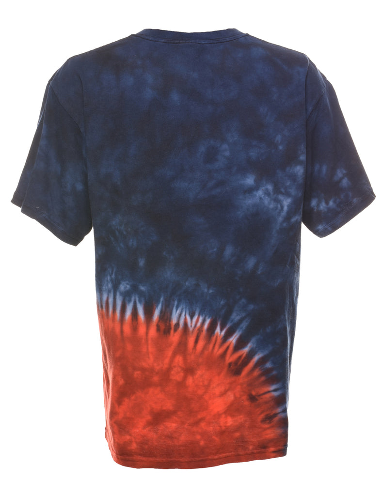 Tie Dye Design Navy & Red Printed T-shirt - L