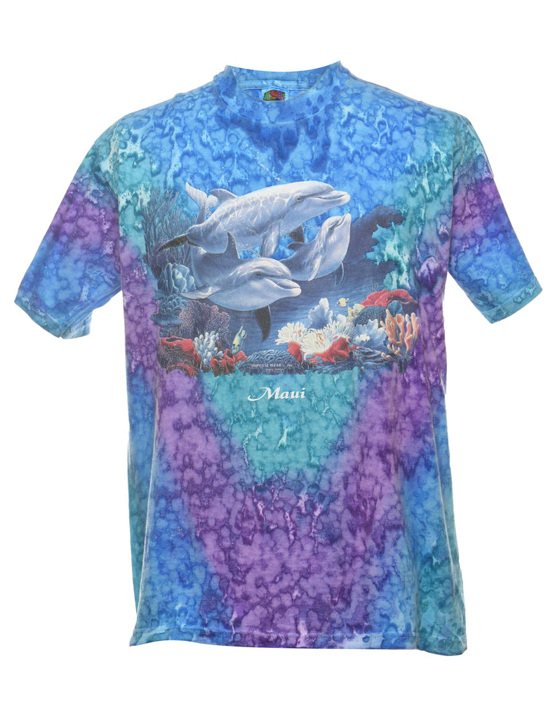 Tie Dye Design Purple & Blue Whale Design T-shirt - L