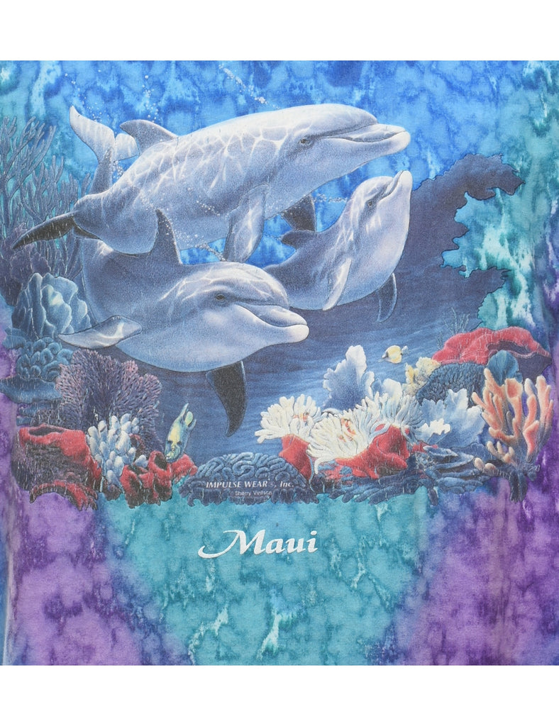 Tie Dye Design Purple & Blue Whale Design T-shirt - L