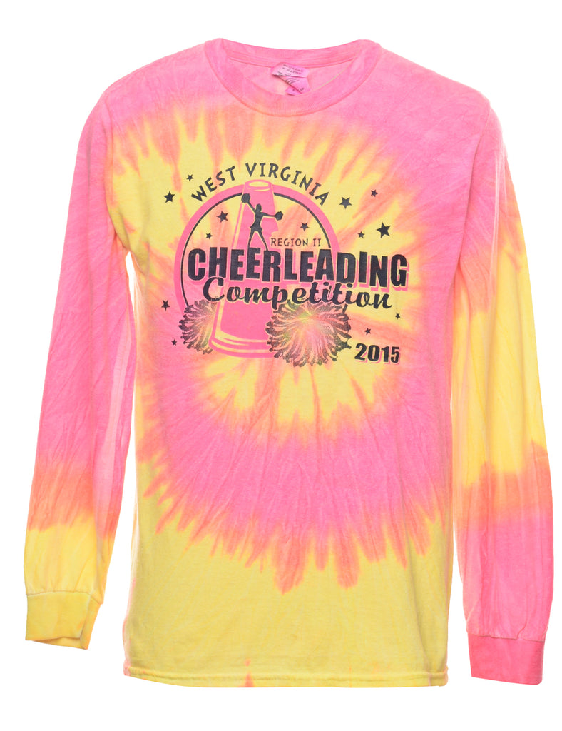 Tie Dye Design Yellow & Pink Printed T-shirt - S
