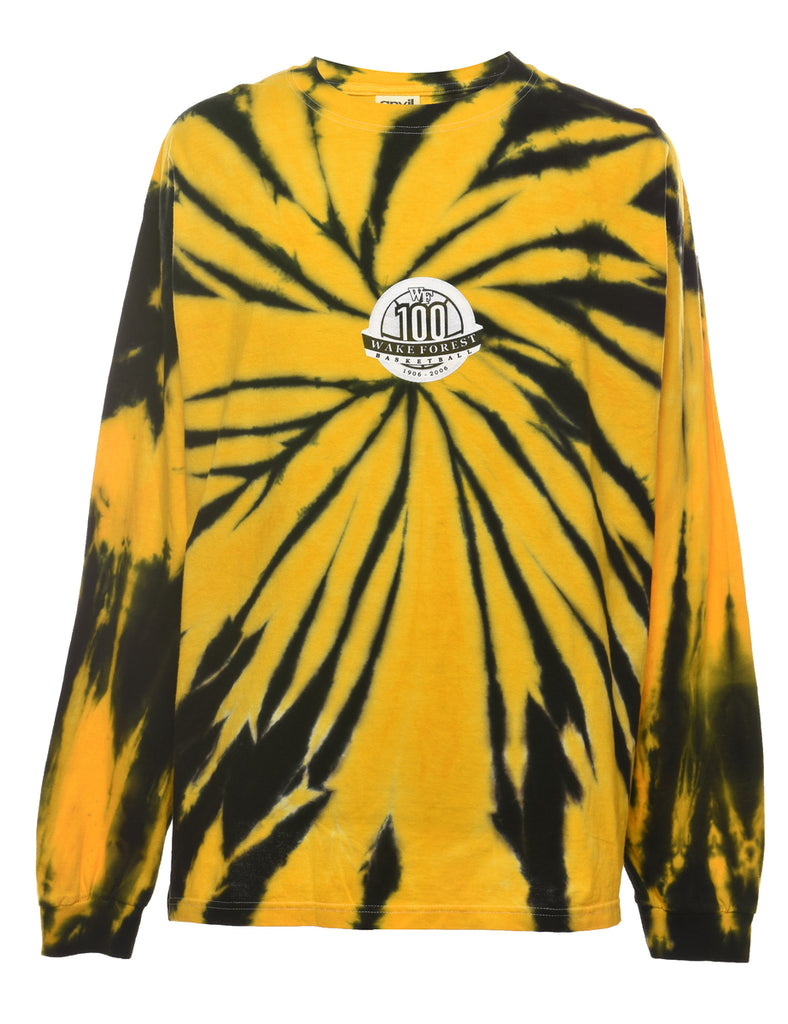 Tie-dye Effect WF Black & Yellow Basketball Design Sports T-shirt - XL