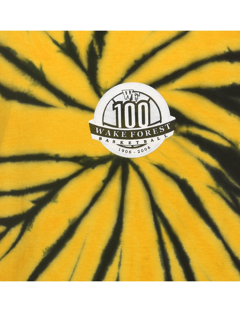 Tie-dye Effect WF Black & Yellow Basketball Design Sports T-shirt - XL