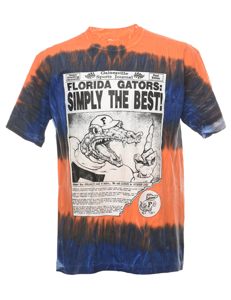 Tie Dye Florida Gators Printed Orange & Blue T-shirt - L