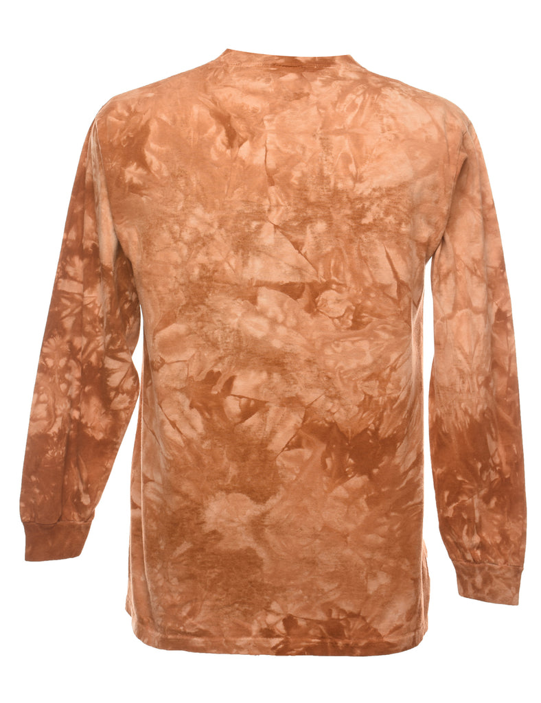 Tie Dye Green & Brown Long Sleeve Horse Design Animal T-shirt - M