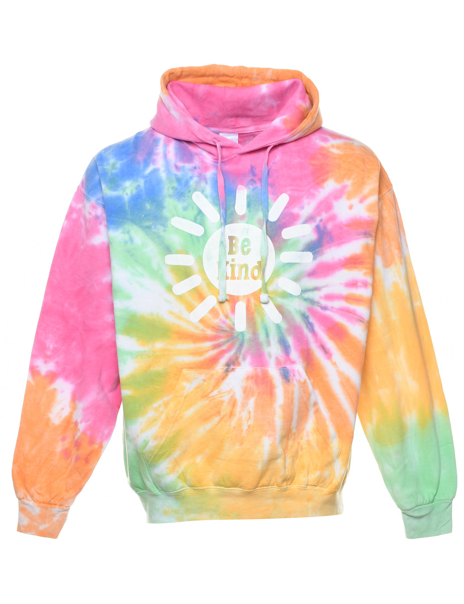 Unisex Tie-dye Multi-Colour Be Kind Printed Hoodie Multi-coloured