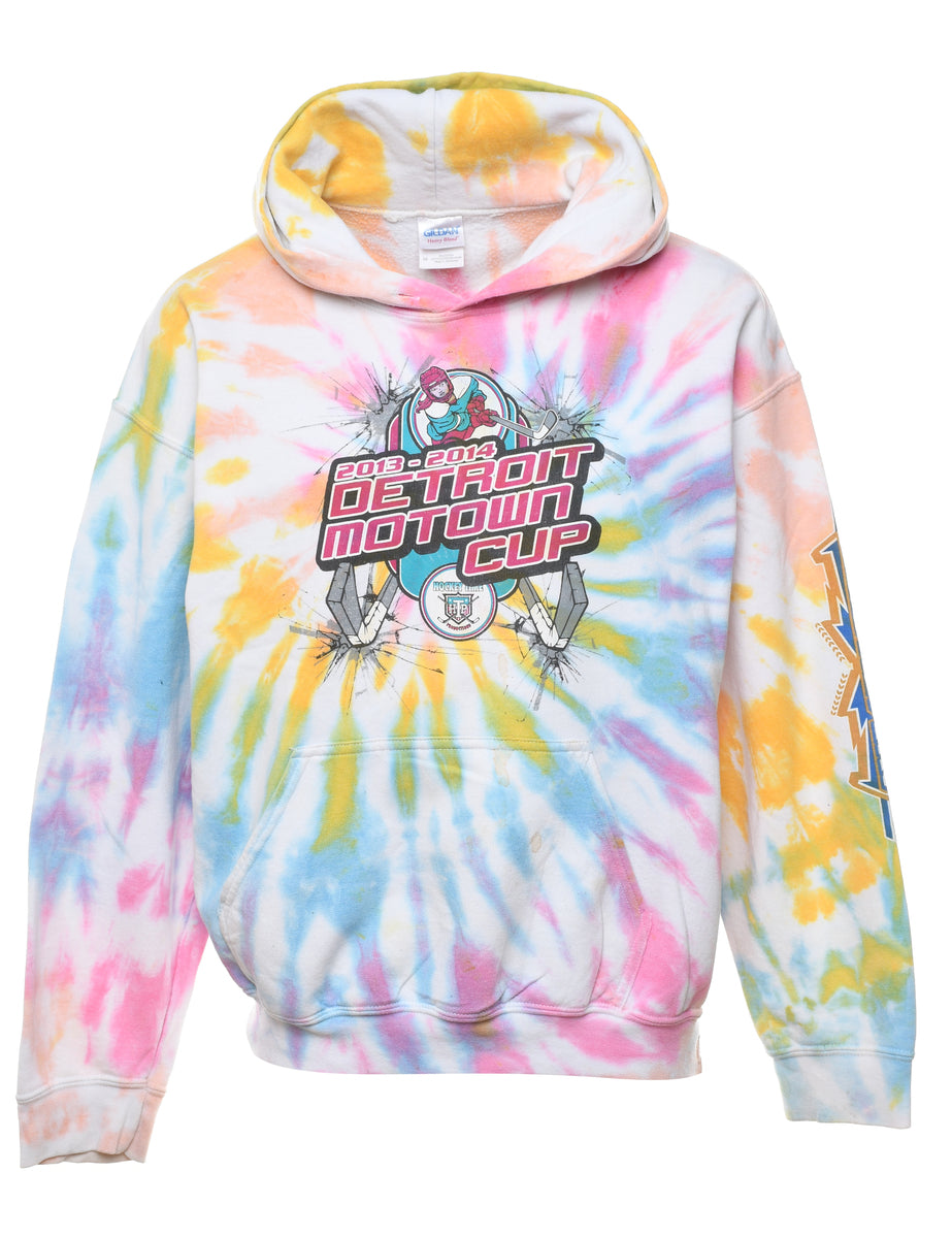 Unisex Tie-dye Multi-Colour Motown Printed Hoodie Multi-coloured