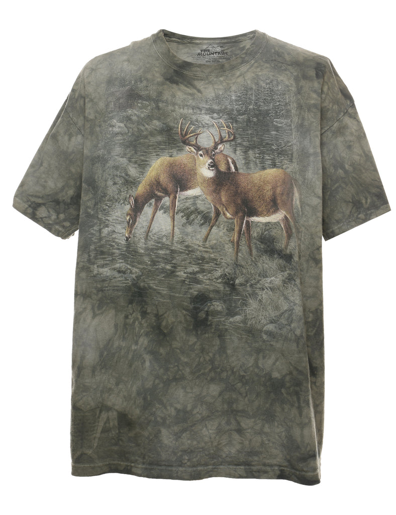 Tie Dye The Mountain Deer Design Animal T-shirt - XL