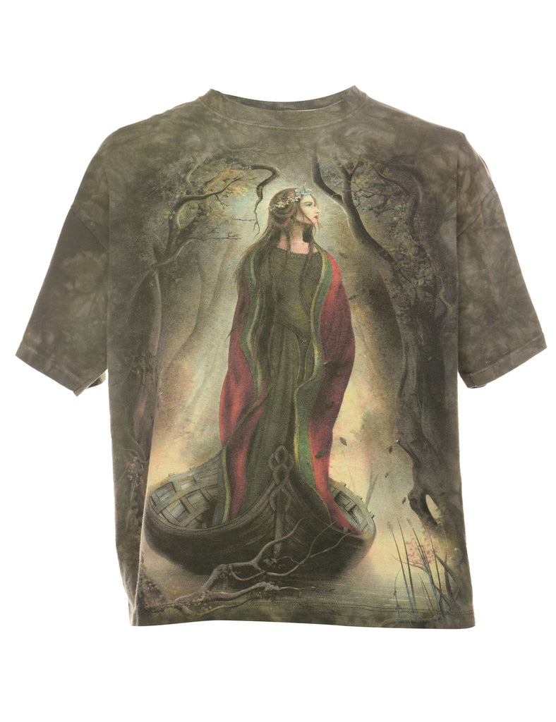 Tie Dye The Mountain Green Angel Printed T-shirt - L