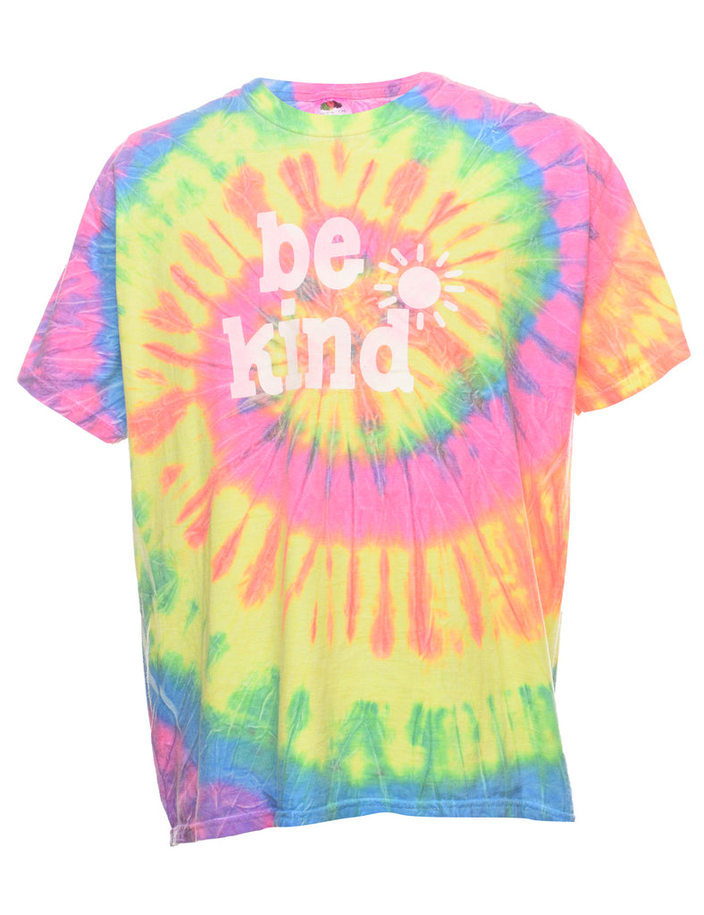 Tie Dyed Be Kind Multi-Colour Printed T-shirt - XL