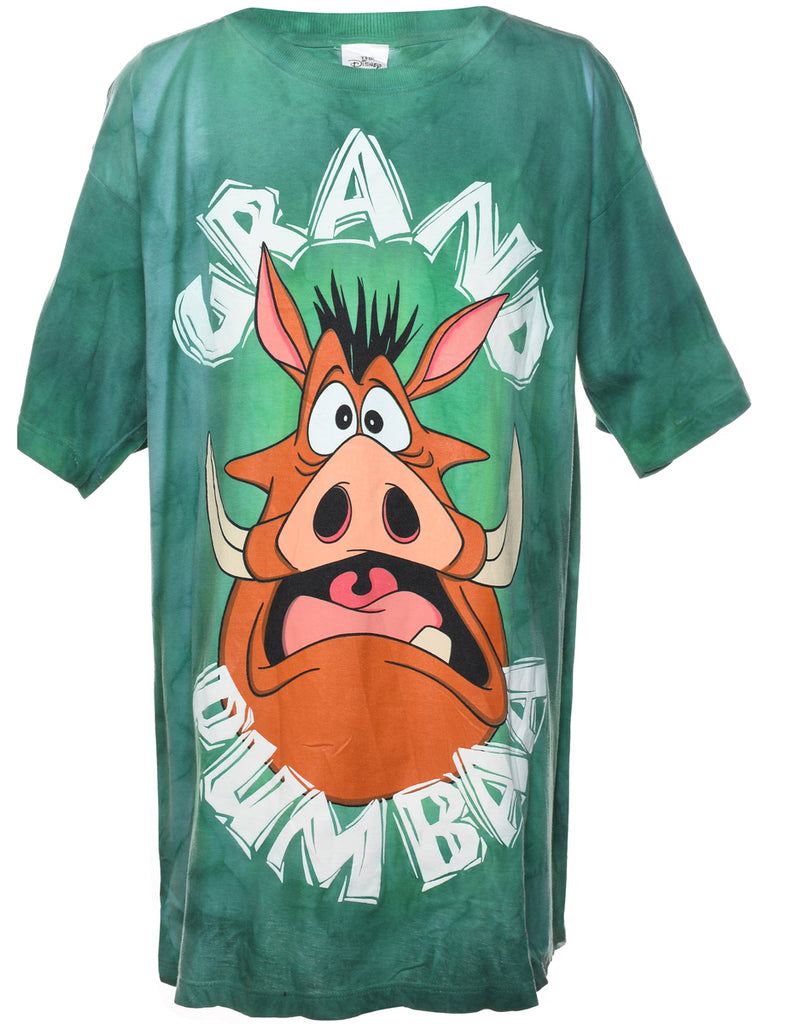 Tie Dyed Green Cartoon T-shirt - XL