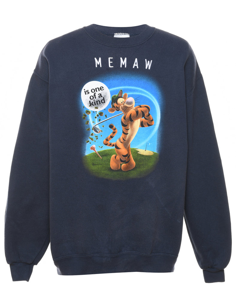 Tigger Design Navy Round Neck Cartoon Sweatshirt - M