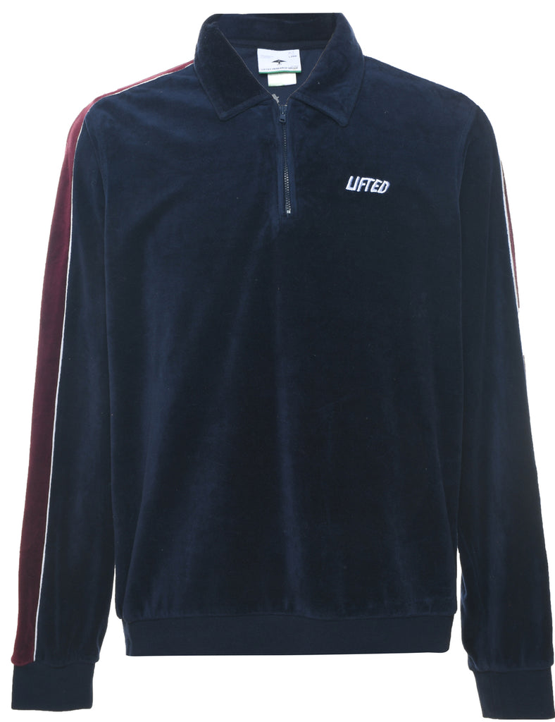 Velvet Navy Zip-Front Plain Sweatshirt - L