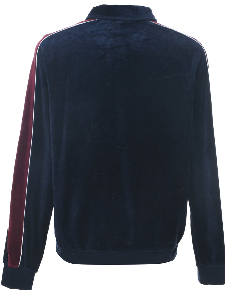 Velvet Navy Zip-Front Plain Sweatshirt - L