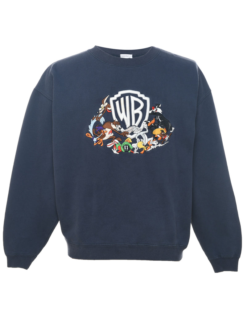 Warner Bros 1990s Navy Embroidered Cartoon Sweatshirt - M