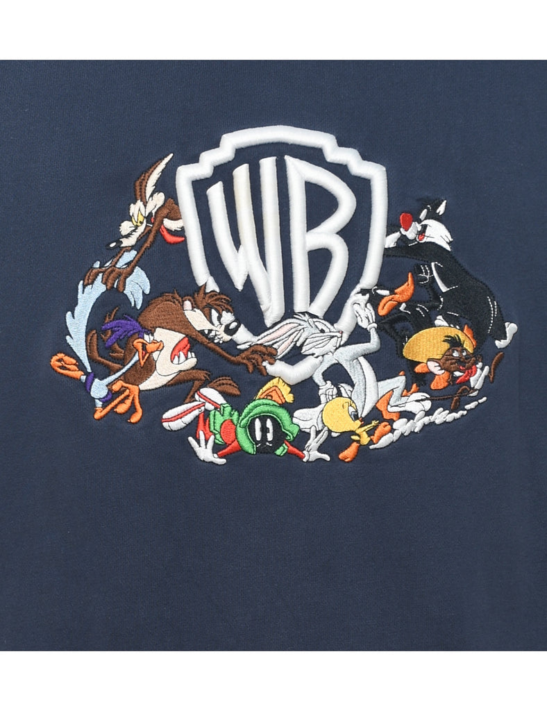 Warner Bros 1990s Navy Embroidered Cartoon Sweatshirt - M