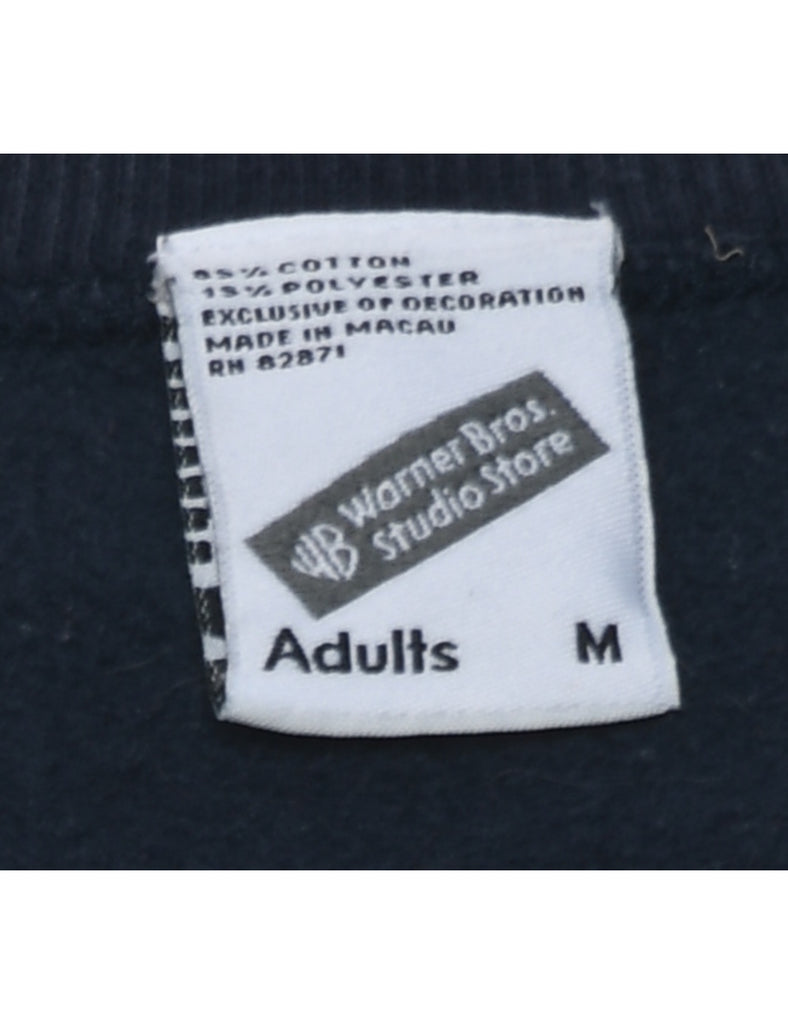 Warner Bros 1990s Navy Embroidered Cartoon Sweatshirt - M