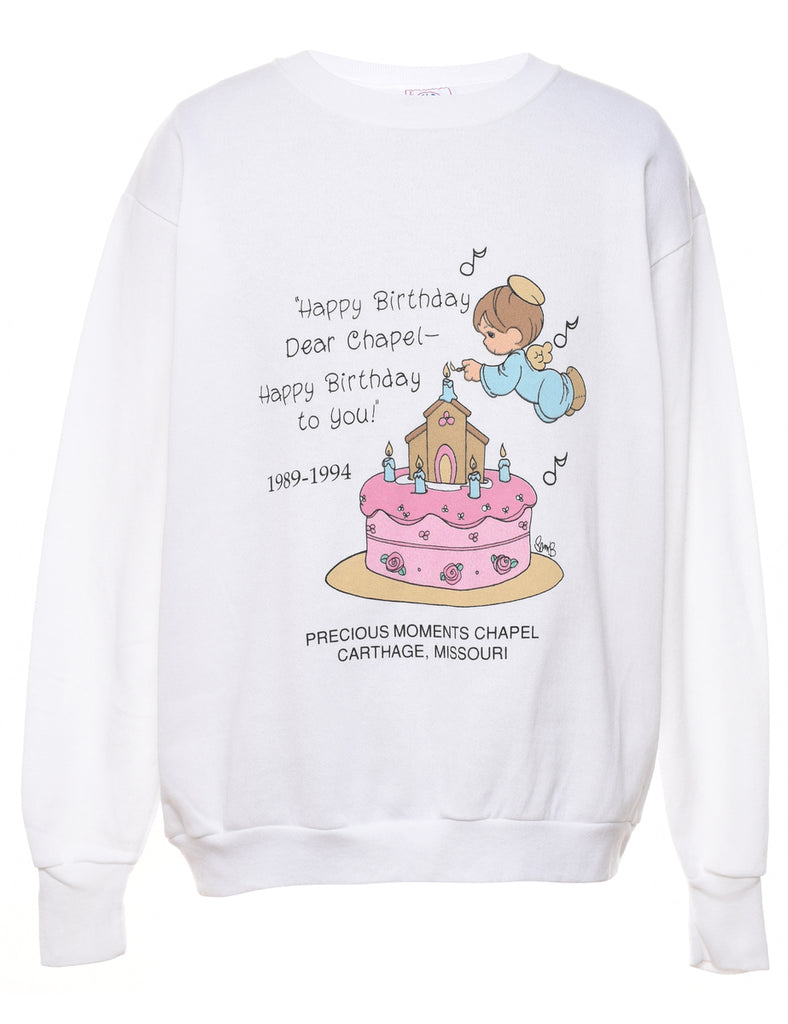 White Printed Birthday Design Sweatshirt - L