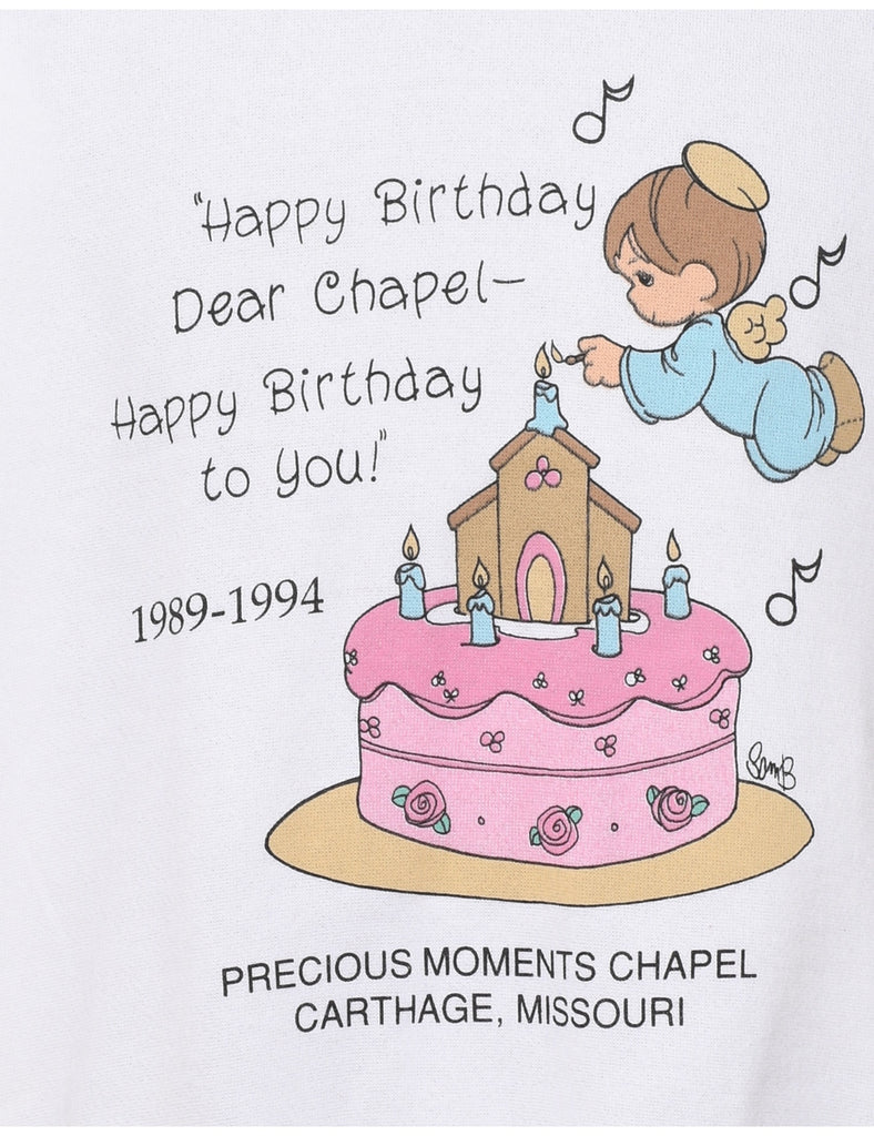 White Printed Birthday Design Sweatshirt - L