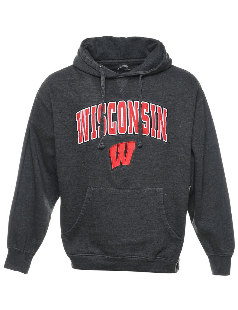 Wisconsin Dark Grey & Red Hooded Sweatshirt - L
