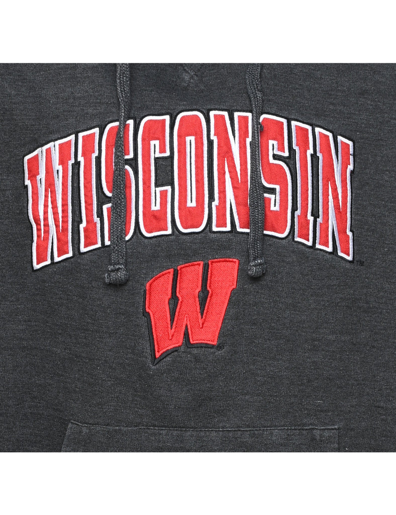 Wisconsin Dark Grey & Red Hooded Sweatshirt - L