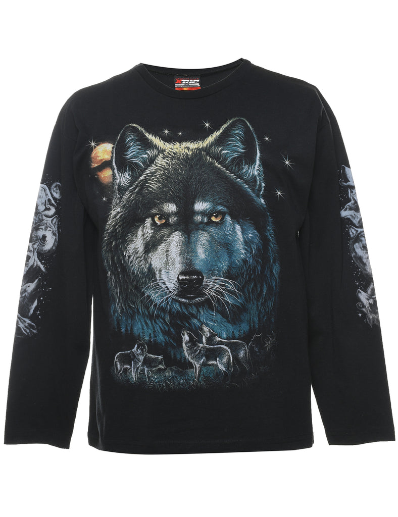 Wolf Design Black Animal T-shirt - M